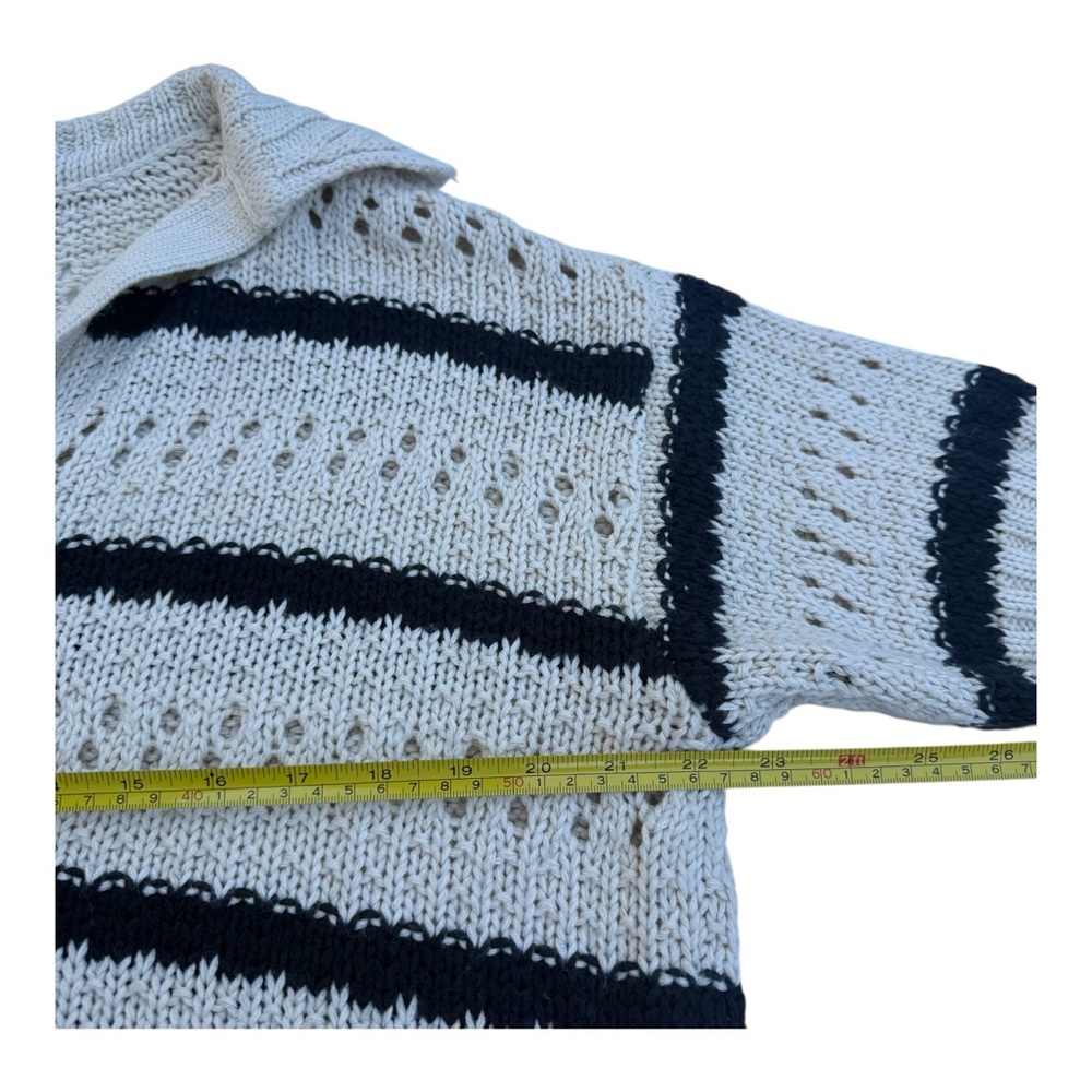 Open-Knit V-Neck Striped Sweater - Picture 3 of 6